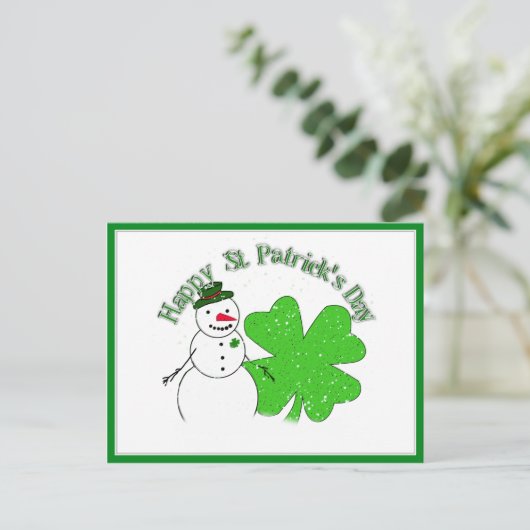 St Patrick's Day Lucky Snowman Postkarte (Stehend Vorderseite)