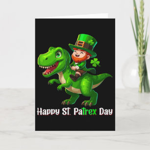 St Patricks Day Lustiger Leprechaun Reitet Dino T Karte