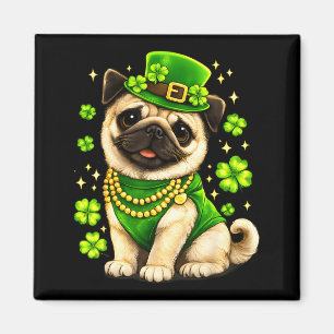 St. Patricks Day Lustiger Mops Hund Shamrock Irisc Magnet