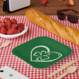 St. Patricks Day Lustiger Shamrock Herz Irisch  Pappteller