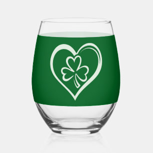 St. Patricks Day Lustiger Shamrock Herz Irisch Weinglas Ohne Stiel