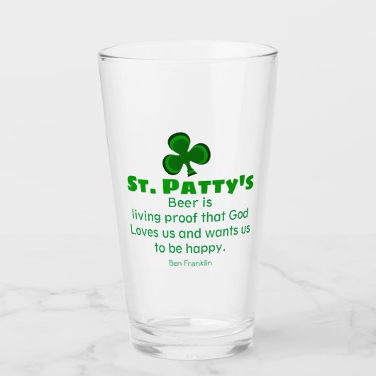 St.Patrick's Day lustiges Bierangebot & Kleeblatt Glas (Vorderseite)
