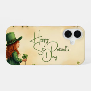 St. Patrick's Day Mädchen mit Shamrocks iPhone 16 Hülle