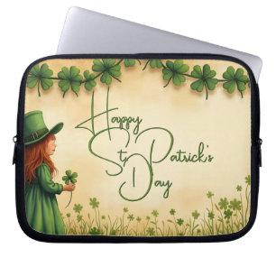 St. Patricks Day Mädchen mit Shamrocks Laptopschutzhülle