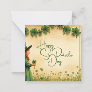 St. Patrick's Day Mädchen mit Shamrocks Mitteilungskarte