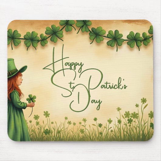 St. Patricks Day Mädchen mit Shamrocks Mousepad (Vorne)