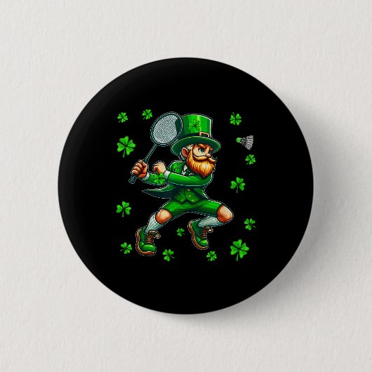 St. Patricks Day Man spielt Badminton Player Team Button (Vorderseite)