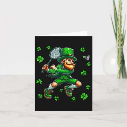 St. Patricks Day Man spielt Badminton Player Team Karte (Vorderseite)