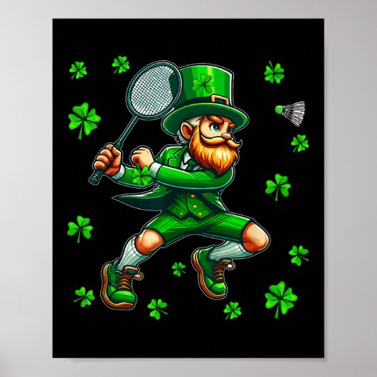 St. Patricks Day Man spielt Badminton Player Team Poster (Vorne)