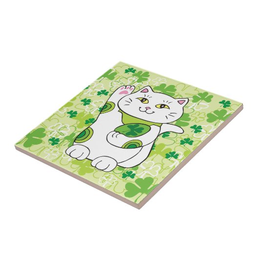 St. Patrick's Day Maneki Neko (Lucky Cat) Fliese (Seite)