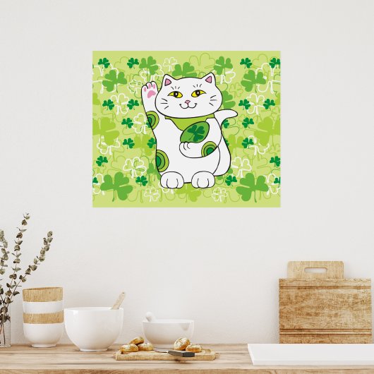 St. Patrick's Day Maneki Neko (Lucky Cat) Poster (Küche)