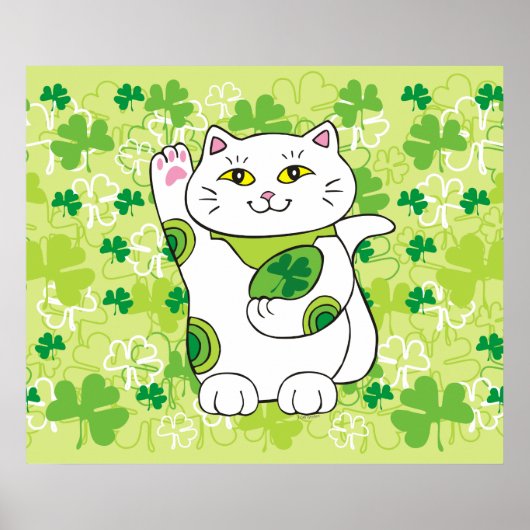 St. Patrick's Day Maneki Neko (Lucky Cat) Poster (Vorne)
