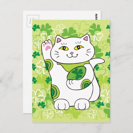 St. Patrick's Day Maneki Neko (Lucky Cat) Postkarte (Vorne/Hinten)