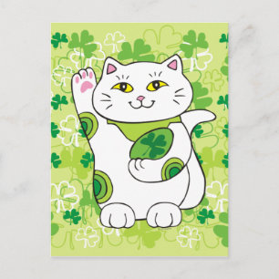 St. Patrick's Day Maneki Neko (Lucky Cat) Postkarte