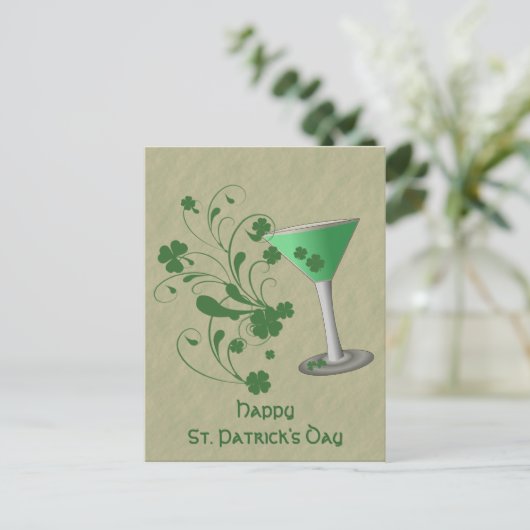 St Patrick's Day Martini Postkarte (Stehend Vorderseite)