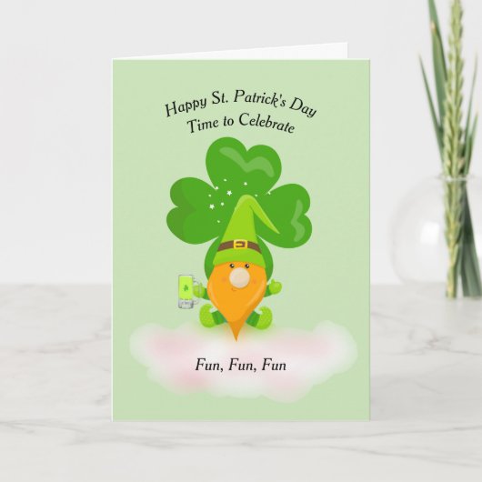 St. Patrick's Day mit Kleeblatt & Gnome Karte (Vorderseite)