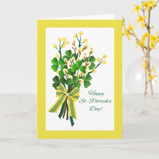 St. Patrick's Day mit Kleeblatt und Spring Bouquet Karte (Gelbe Blume)