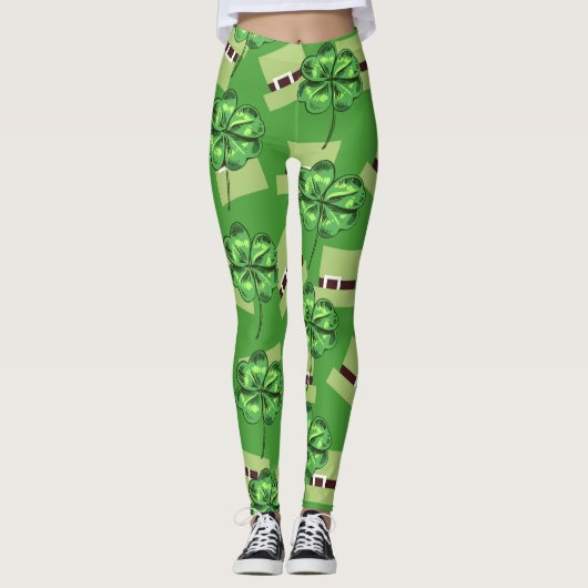 St. Patrick's Day mit Kleeblättern auf Grün Leggings (Vorderseite)