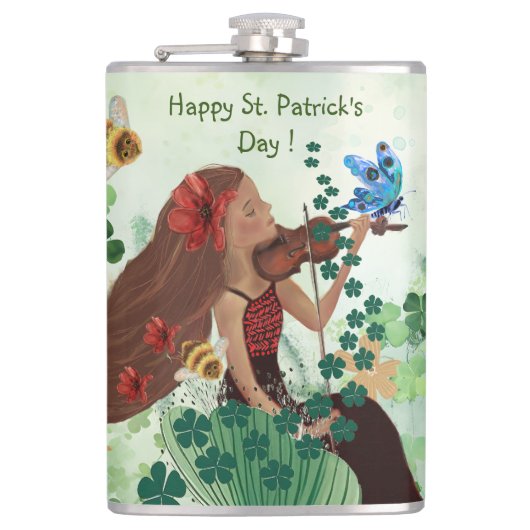 St. Patrick's Day mit Musik Flachmann (Vorderseite)