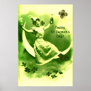 ST. PATRICK'S DAY MOND LADY MIT KLEEBLÄTTERN POSTER