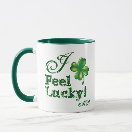 St. Patrick's Day Monogram I Feel Lucky,  Shamrock Tasse (Links)