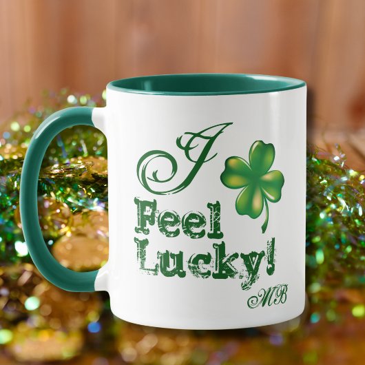 St. Patrick's Day Monogram I Feel Lucky, Shamrock Tasse