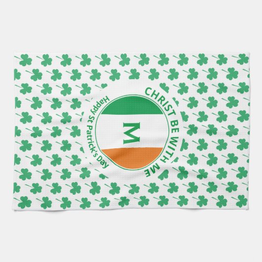 St Patricks Day Monogram Name Kleeblatt Geschirrtuch (Horizontal)