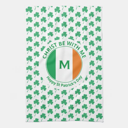 St Patricks Day Monogram Name Kleeblatt Geschirrtuch (Vertikal)
