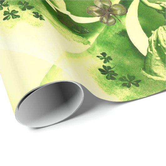 ST. PATRICK'S DAY MOON LADY MIT KLEEBLÄTTERN GESCHENKPAPIER (Rolleneckpunkt)