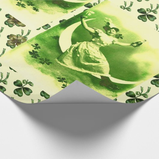 ST. PATRICK'S DAY MOON LADY MIT KLEEBLÄTTERN GESCHENKPAPIER (Ecke)
