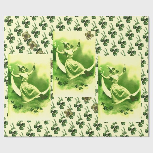 ST. PATRICK'S DAY MOON LADY MIT KLEEBLÄTTERN GESCHENKPAPIER (Flach)