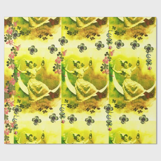 ST. PATRICK'S DAY MOON LADY MIT KLEEBLÄTTERN GESCHENKPAPIER (Flach)