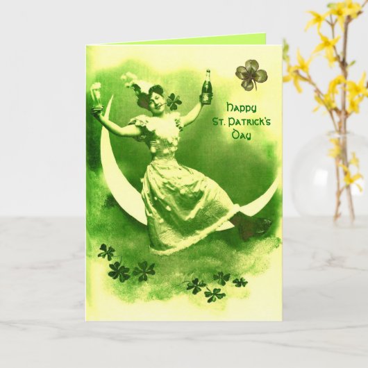 ST. PATRICK'S DAY MOON LADY MIT KLEEBLÄTTERN KARTE (Gelbe Blume)