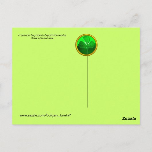 ST. PATRICK'S DAY MOON LADY MIT KLEEBLÄTTERN POSTKARTE (Rückseite)