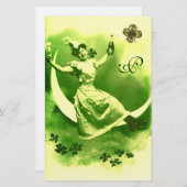 ST PATRICK'S DAY MOON LADY MIT KLEEBLATTS MONOGRAM BRIEFPAPIER (Vorne/Hinten)