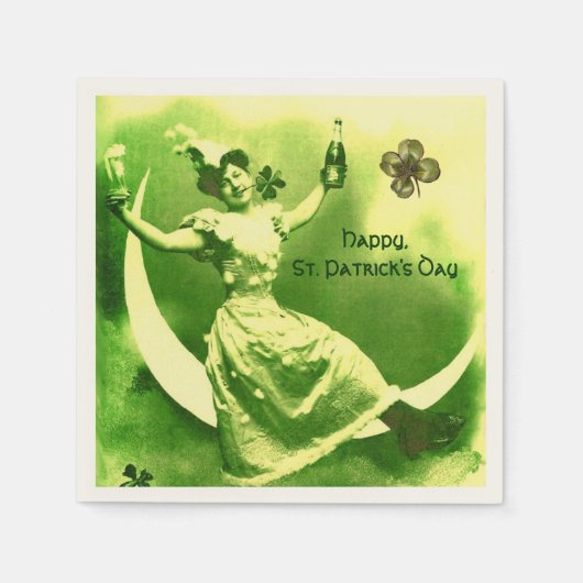 ST PATRICK'S DAY MOON LADY MIT KLEEBLATTS MONOGRAM SERVIETTE (Vorderseite)