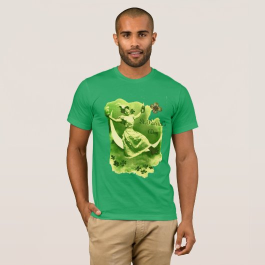 ST PATRICK'S DAY MOON LADY MIT KLEEBLATTS MONOGRAM T-Shirt (Vorne ganz)