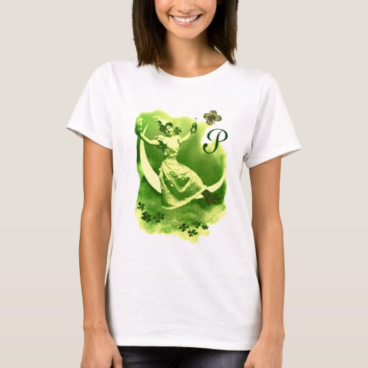ST PATRICK'S DAY MOON LADY MIT KLEEBLATTS MONOGRAM T-Shirt (Vorderseite)
