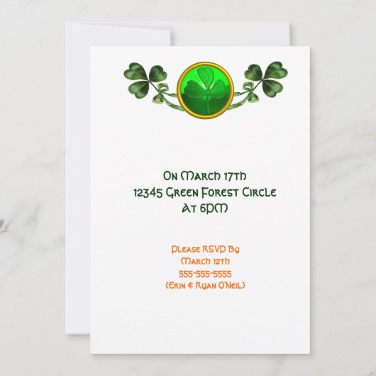 ST.PATRICK'S DAY MOON LADY with KLEEBLATTS MONOGRA Einladung (Rückseite)