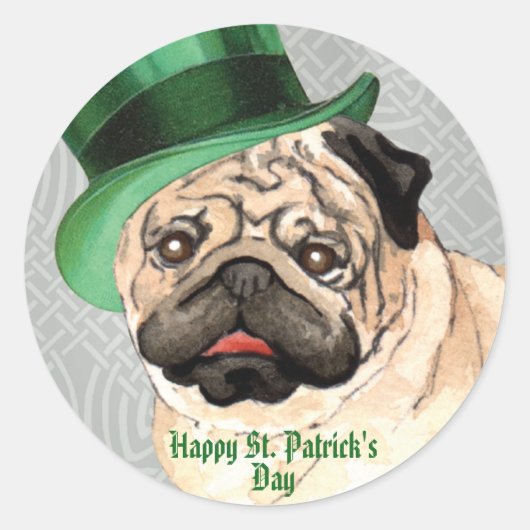 St. Patrick's Day Mops Classic Round Sticker (Vorderseite)