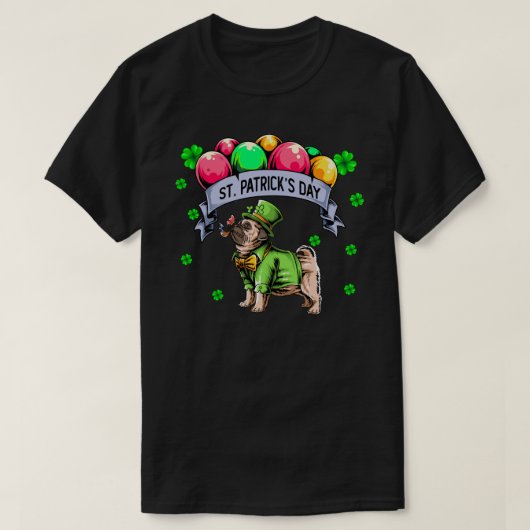 St Patricks Day Mops Dog Leprechaun T-Shirt (Design vorne)
