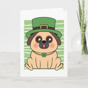 St. Patrick's Day Mops Hund Glückskleeblatt Karte