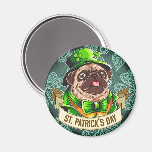 St. Patrick's Day Mops Magnet (Vorderseite/Rückseite)