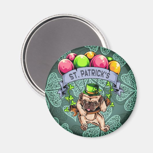 St. Patrick's Day Mops Magnet (Vorderseite/Rückseite)