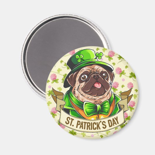 St. Patrick's Day Mops Magnet (Vorderseite/Rückseite)