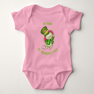 St. Patrick's Day Mouse Baby Pink Bodysuit Strampler