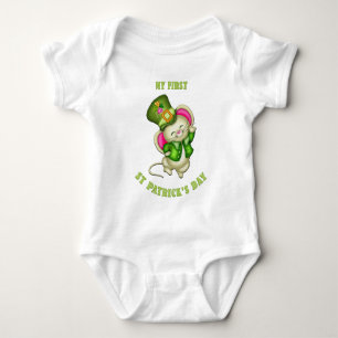 St. Patrick's Day Mouse Baby White Bodysuit Strampler