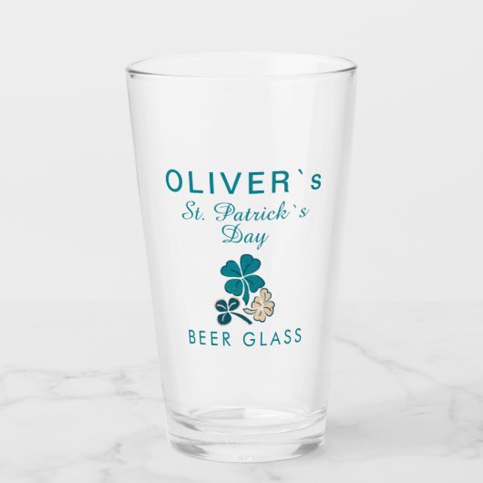St Patrick's day Name Clover Kleeblatt Beer Glas (Vorderseite)