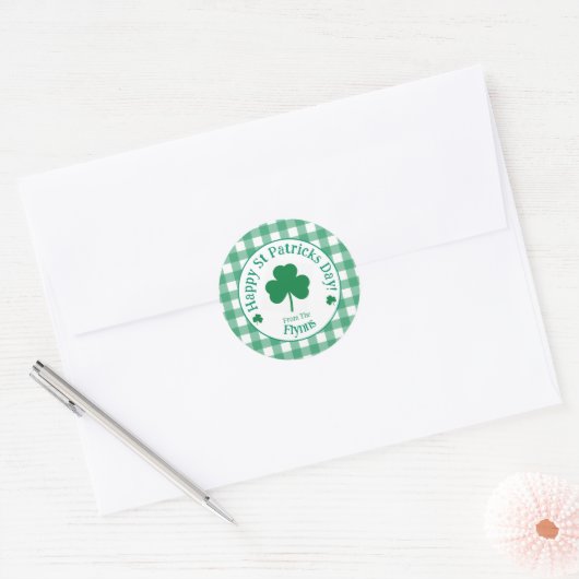 St Patricks Day NAME Irischer Kleeblatt-Grün-Häkch Runder Aufkleber (Umschlag)