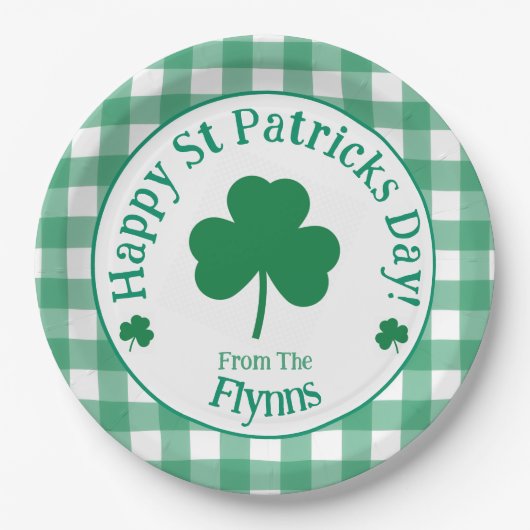 St Patricks Day NAME Irisches Kleeblatt Grün Häkch Pappteller (Vorderseite)